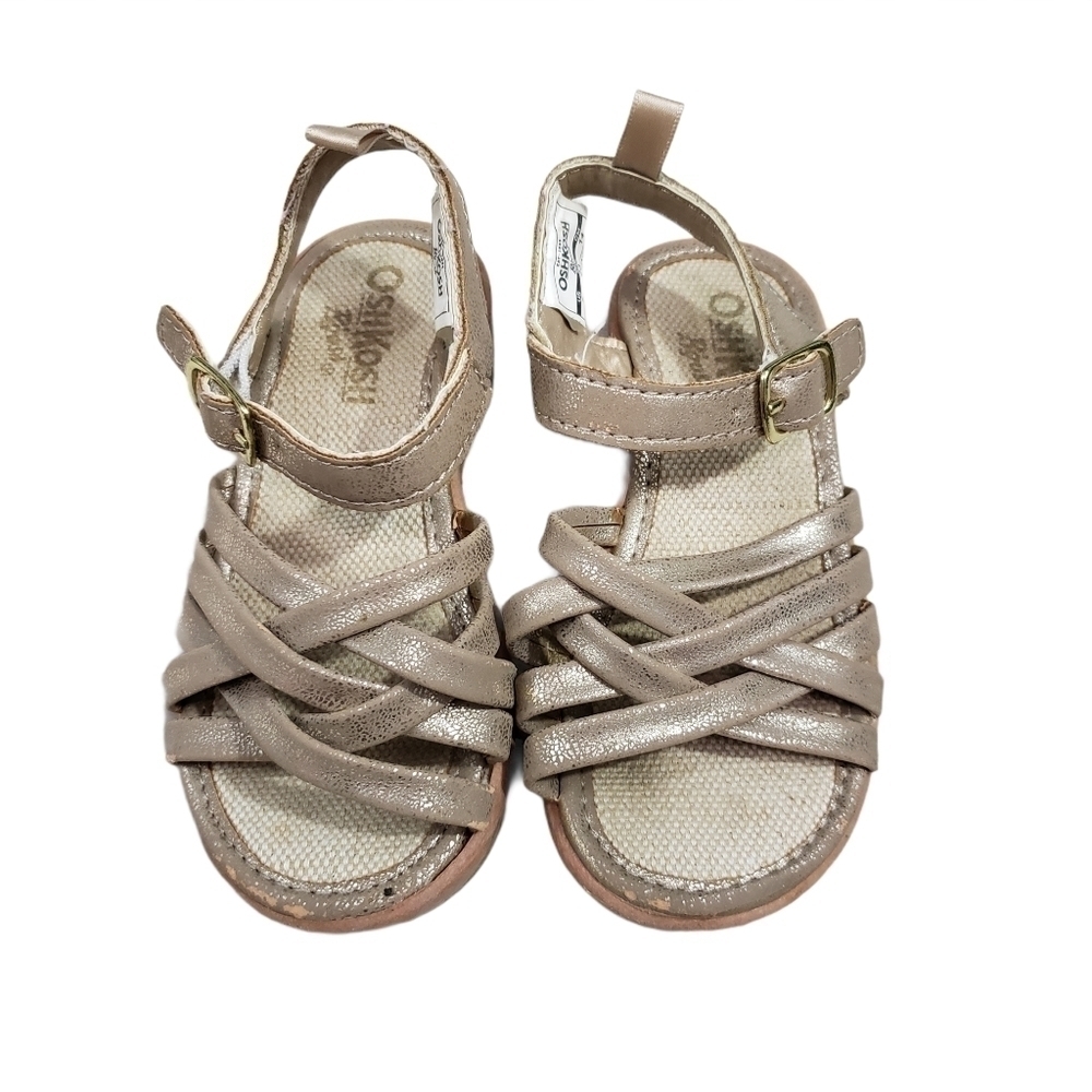 OshKosh Toddler Girls Metallic Gold Strappy Wedge Platform Ankle Sandals Size 7